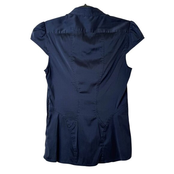 Express Stretch Satin Ruffle Short Sleeve Top - Picture 3 of 5